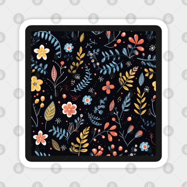 Ojibwe Floral Pattern | Native American Floral Design Black Magnet by AstroWolfStudio