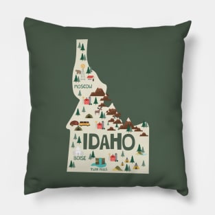 Idaho State USA Illustrated Map Pillow