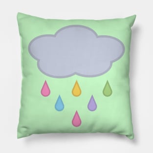 Raining Rainbow Raindrop Rain Cloud in Green Pillow