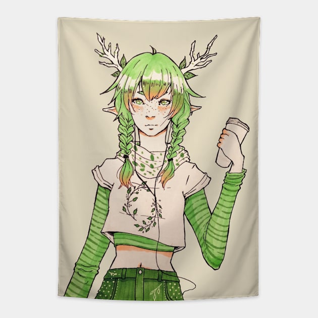 Green Deer Tapestry by Torichan03