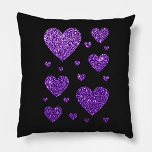 Purple Faux Glitter Hearts Pillow