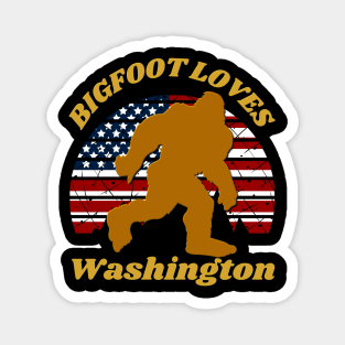 Bigfoot loves America and Washington too Magnet