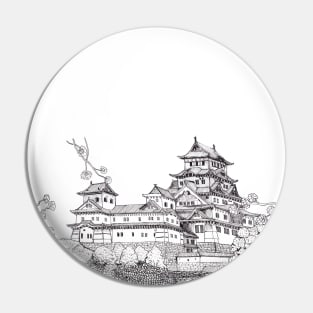 Osaka Castle Japan Pen and Ink Illustration Pin