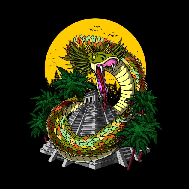 Quetzalcoatl aztec god mayan pyramid snake by Tianna Bahringer