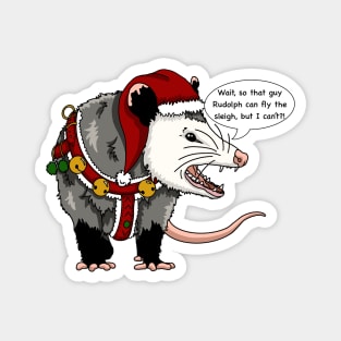 Yelling opossum in Christmas outfit Magnet