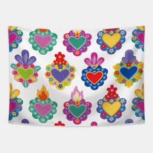 Mexican colorful cute sacred heart adorable folk art kawaii dopamine dressing design Tapestry