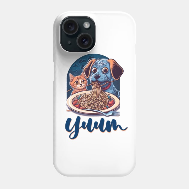 Funny Little Cat and Dog Eating Spaghetti Phone Case by badCasperTess