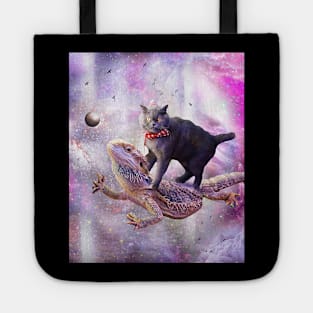 Space Cat Riding Bearded Dragon Lizard Tote