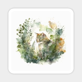 Watercolor Cat in Garden Magnet