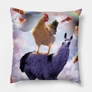 Chicken Riding Llama In Space - Rainbow Pillow