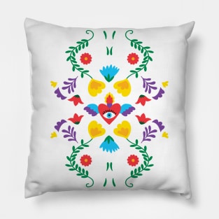 Mexican Otomi Embroidery Folk Art Sacred Heart Pillow