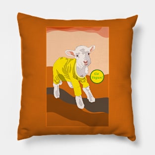 Yellow Jumper Lamb Design. Go Vegan! Pillow