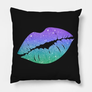 Pastel Green Blue Ombre Faux Glitter Lips Pillow