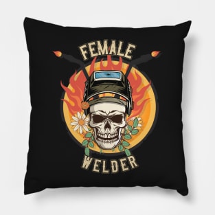 Welders skull woman sarcastic floral retro quote  female welder Pillow