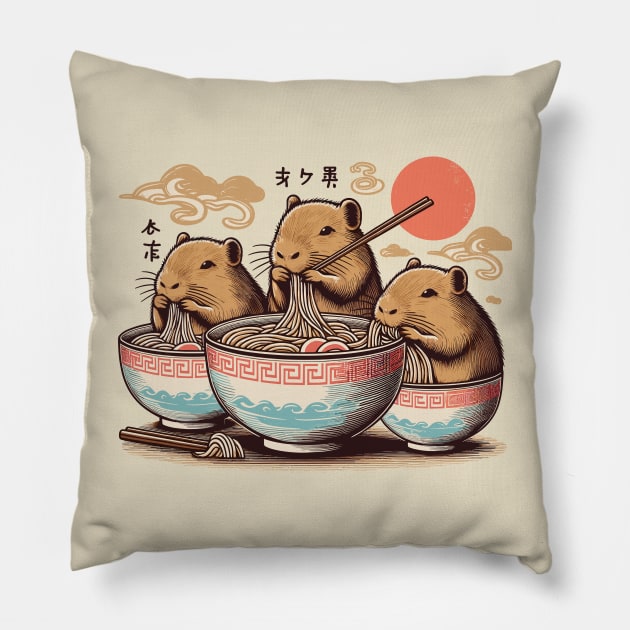 Cute Capybara Ramen Pillow by Trendsdk