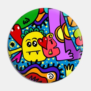 Colorful Doodle Monsters Halloween Pin