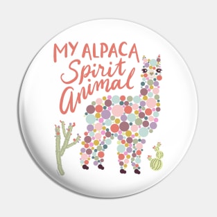 My Alpaca Spirit Animal Colorful Circles Desert Cactus Pin