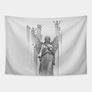 Aesthetic Greek Roman Classic beautiful statue love romantic architecture sketches black and white Tapestry