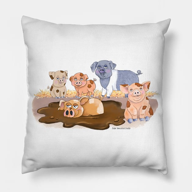 Having a Swine Time Pillow by Julie Townsend Studio