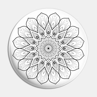 Intricate Pattern Mandala Black on White Pin