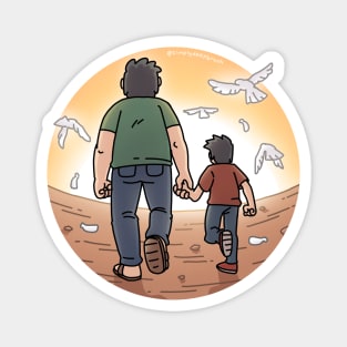 Father Dad and Son Holding Hand Cartoon Magnet