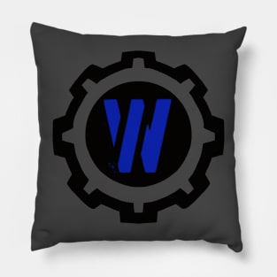 Red Letter C in a Black Industrial Cog Pillow