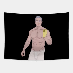 A muscular gray-haired man taking a selfie Tapestry