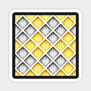 Yellow and Gray 3d Geometric Pattern, Rhombic Harlequin Motif Magnet