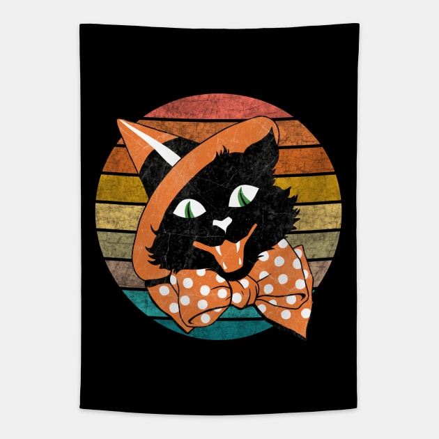 Vintage Halloween Black Cat Tapestry by valentinahramov