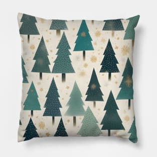 Green and Gold Christmas Tree Pattern Pillow