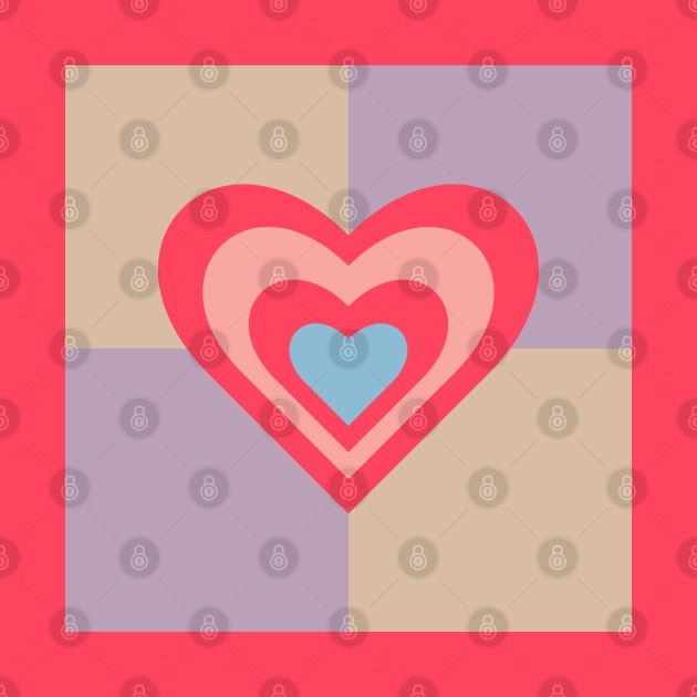 LOVE HEARTS CHECKERBOARD Retro Valentines in Red Pink Blue on Beige Lavender Purple Geometric Grid - UnBlink Studio by Jackie Tahara by UnBlink Studio by Jackie Tahara