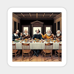 Geniuses United: Shakespeare, Einstein, da Vinci and Marie Curie Share a Feast Table Magnet