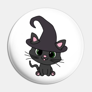 Black Cat in Witch Hat Pin