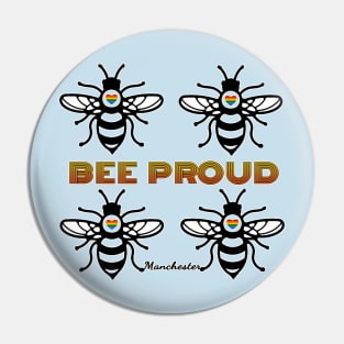 BEE PROUD. Celebrate Manchester Pride with this bee design with rainbow hearts Pin