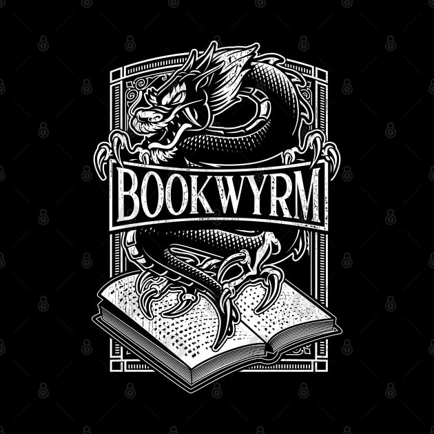 Book Wyrm BookWyrm Dragon Reading Lover Distressed Gift by grendelfly73