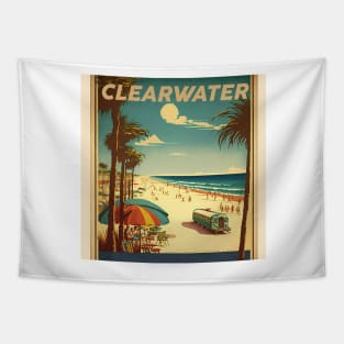 Clearwater Florida Vintage Travel Art Poster Tapestry