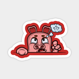 Pig Cartoon With Confused Face Expression Magnet