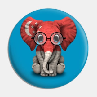 Baby Elephant with Glasses and Singapore Flag Pin