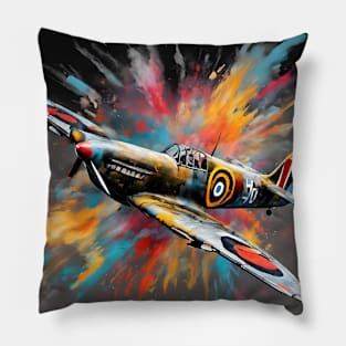 Spitfire Fighter Aircraft WWII Ink Explosion Pillow