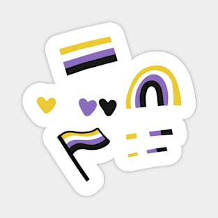 non-binary flag rainbow hearts sticker pack Magnet