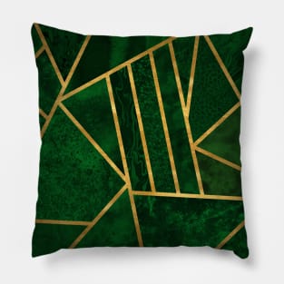 Forest Green and Gold Geometry - Abstract Mosaic Pillow