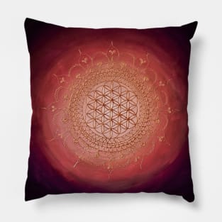 Flower of life mandala gold on magenta Pillow