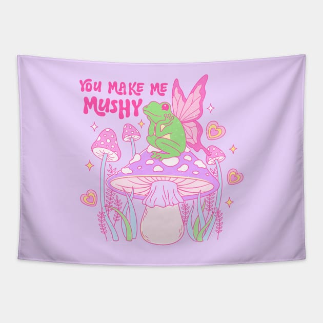 You Make Me Mushy Frog In Love Happy Valentines Day Tapestry by Pop Cult Store