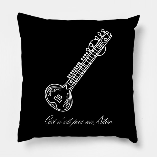 ceci nest pas un sitar (white edition) Pillow by firstsapling@gmail.com