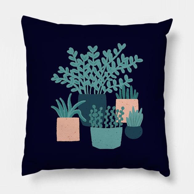 Plants & Cacti (Ultramarine & Midnight) Pillow by Cascade Patterns