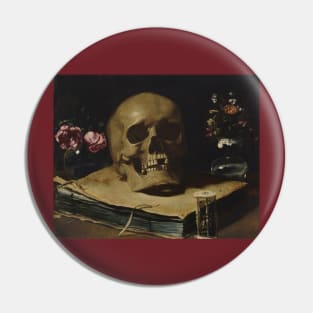 Guercino Still Life Skull Book Hourglass Flowers Pin