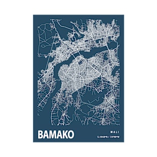 Bamako Blueprint Street Map, Bamako Colour Map Prints T-Shirt