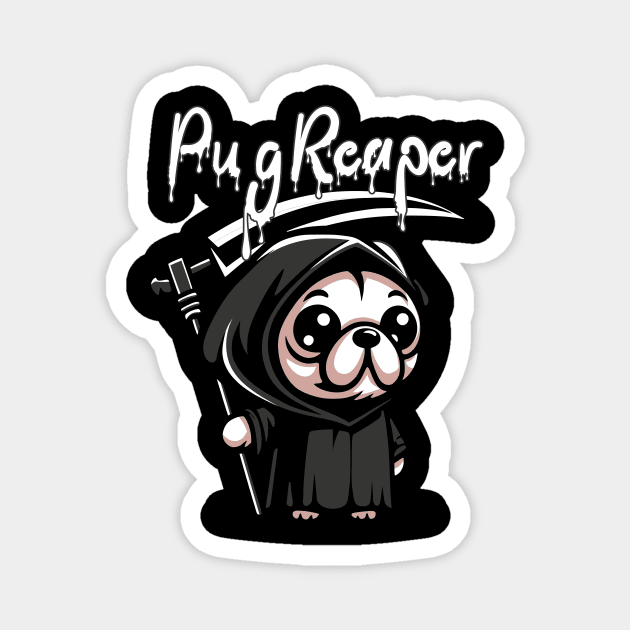 Pug Reaper T-Shirt: Adorable Grim Reaper Pug - Spooky Cute Dog Apparel Magnet by Designed By Marty