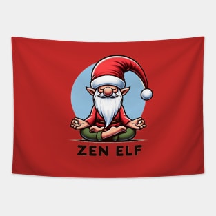 Zen Elf Gnome in Santa Hat - Peaceful Humor Tapestry