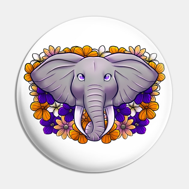 Elephant with African Flowers Pin by leashonlife